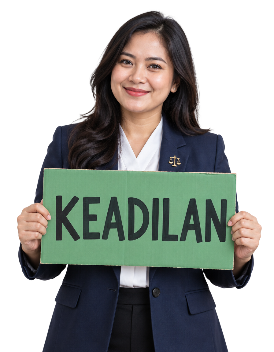 Pengacara publik LBH Jakarta memegang poster Keadilan